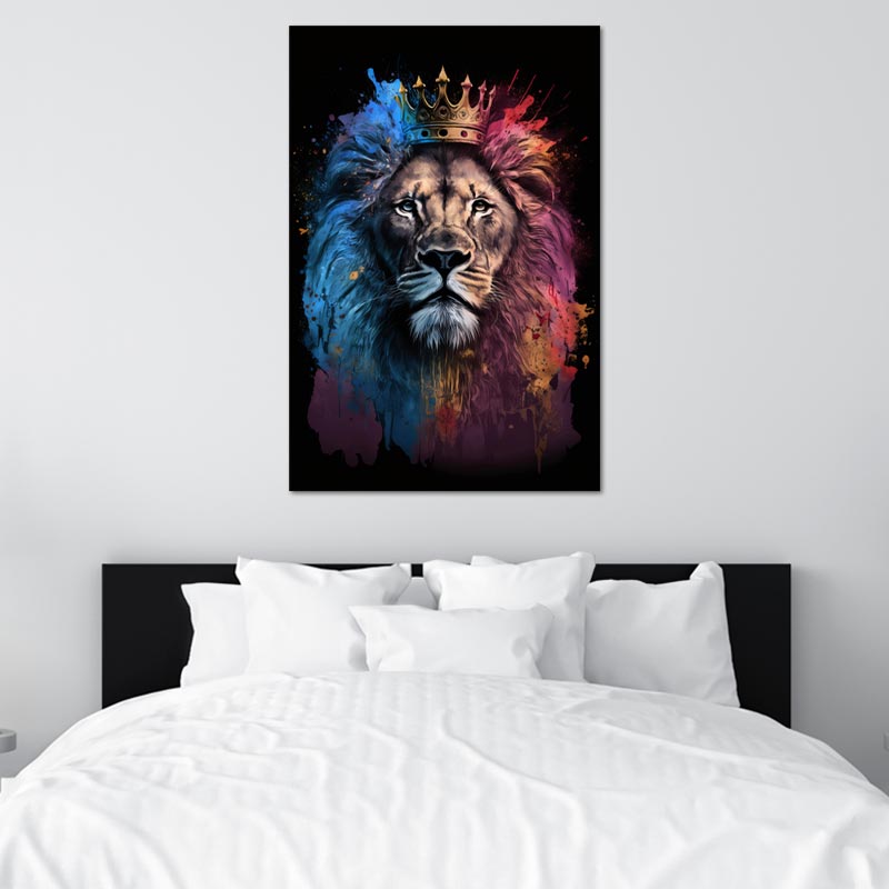 Tableau Lion en Couleur avec une Couronne - TabloDéco.fr