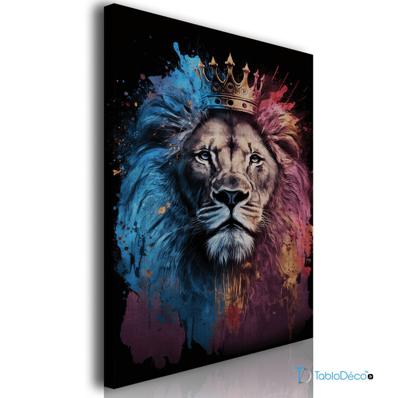 Acheter un Tableau d'un Lion en Couleur avec une Couronne - TabloDéco.fr