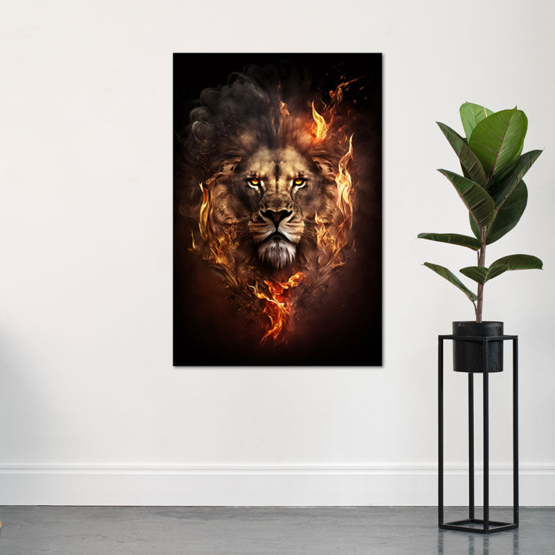 Tableau Lion Crinière en Flamme - TabloDéco.fr