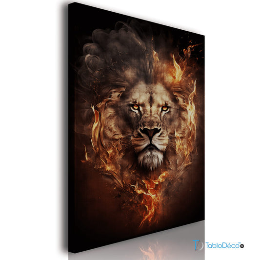 Acheter un Tableau d'un Lion avec une Crinière en Flamme - TabloDéco.fr
