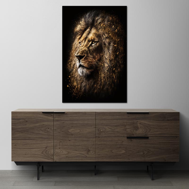 Tableau déco sur toile imprimée d'un Lion Doré - TabloDéco.fr