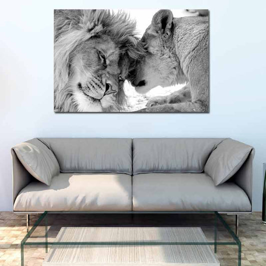 Tableau Lion et Lionne Noir et Blanc