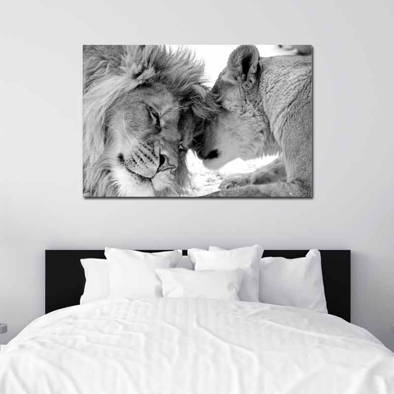 Tableau Décoratif Lion et Lionne Noir et Blanc