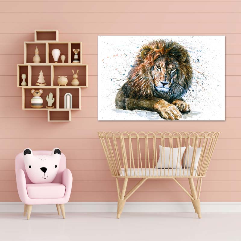 Toile déco d'un Lion Sauvage dans une chambre d'enfant - TabloDéco.fr
