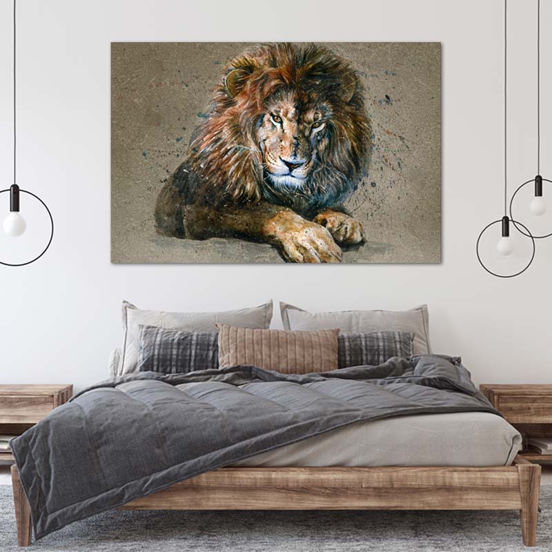 Tableau de décoration Lion Sauvage dans une chambre - TabloDéco.fr