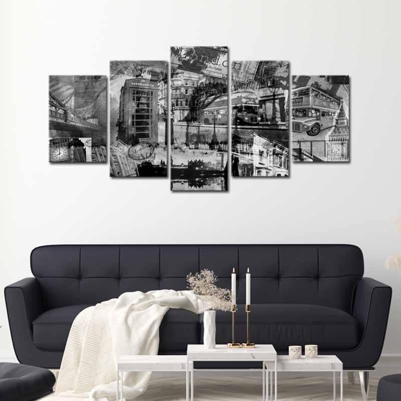 Tableau en 5 parties de Londres Noir et Blanc