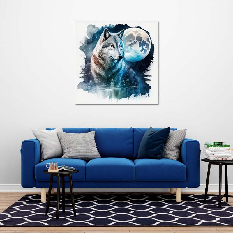 Toile imprimée format carré d'un Loup Bleu Fond Blanc - TabloDéco.fr