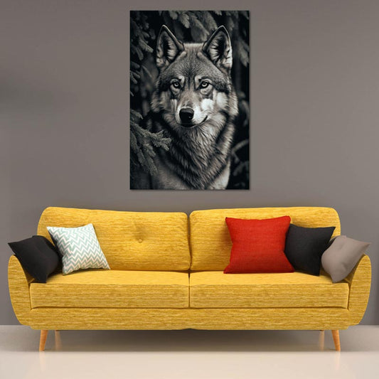 Tableau imprimée sur toile d'un Loup noir et blanc - TabloDéco.fr