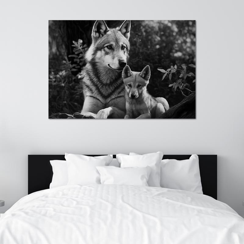 Tableau Louve et Louveteau Noir et Blanc - TabloDéco.fr