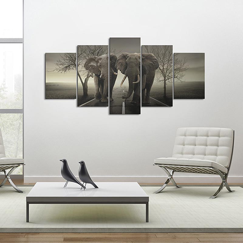 Tableau Mural Éléphant en 5 parties