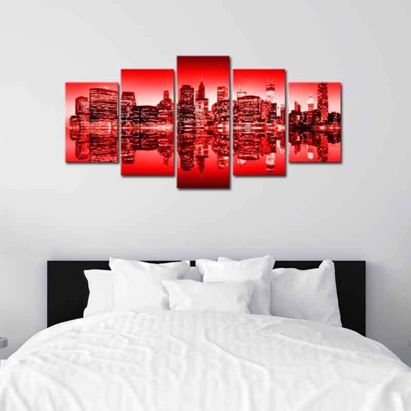 Tableau polyptyque New York Rouge