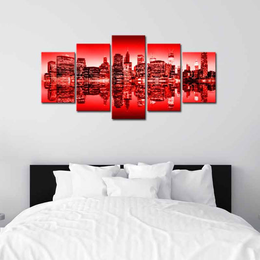 Tableau polyptyque New York Rouge