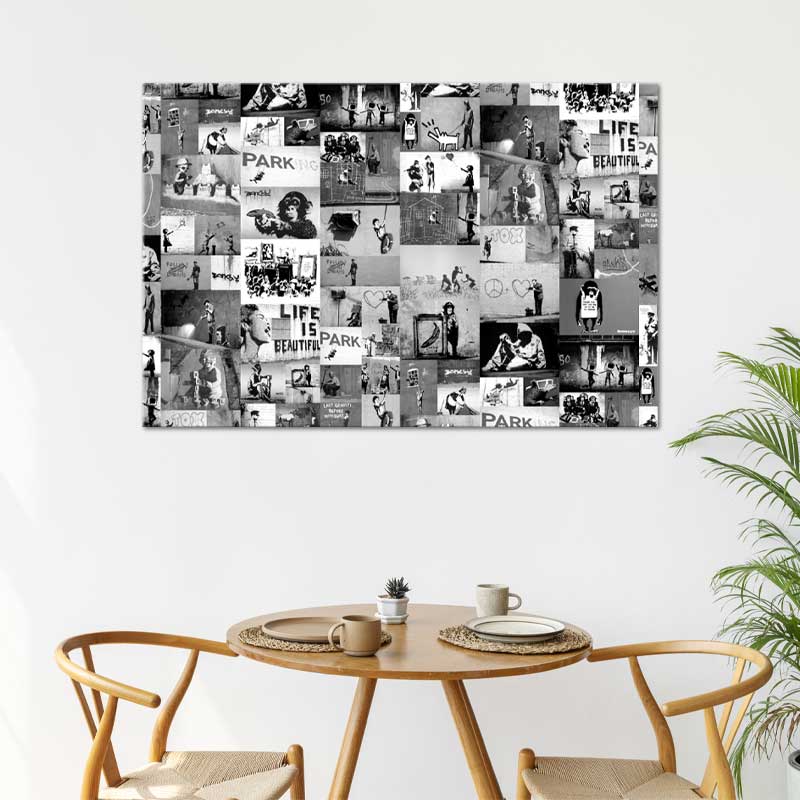 Tableau Noir et Blanc Banksy - TabloDéco.fr