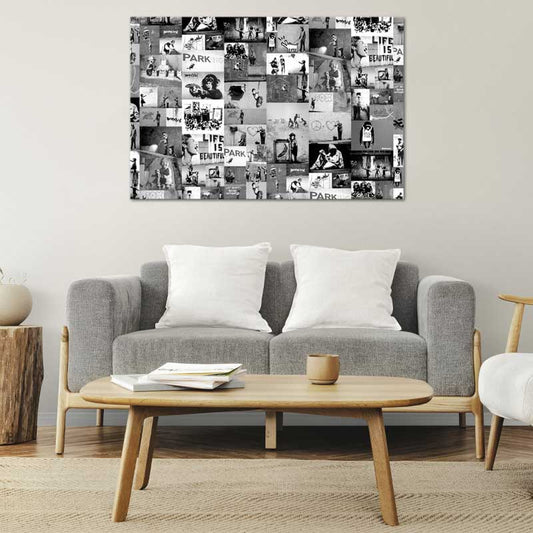 Toile décorative Noir et Blanc Banksy - TabloDéco.fr