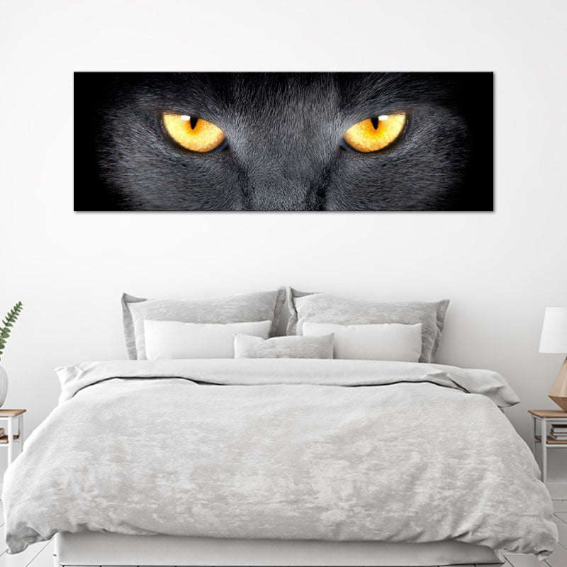 Tableau Panoramique Chat Noir aux Yeux Dorés - TabloDéco.fr