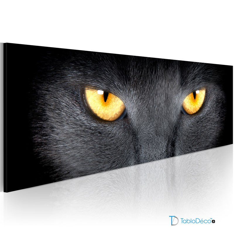 Achater un Tableau Panoramique Chat Noir aux Yeux Dorés - TabloDéco.fr