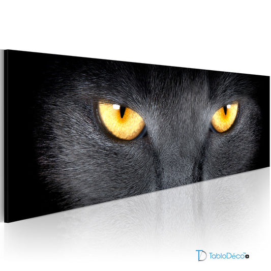Achater un Tableau Panoramique Chat Noir aux Yeux Dorés - TabloDéco.fr