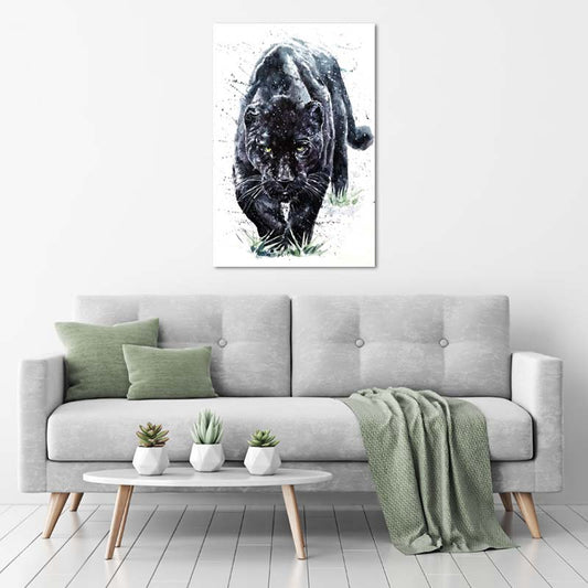 Tableau décoratif sur toile imprimée d'une Panthère en Noir et Blanc