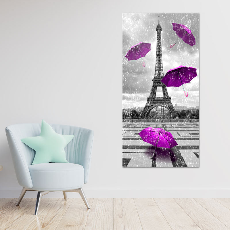 tableau sur toile de paris avec parapluies violets - TabloDéco.fr