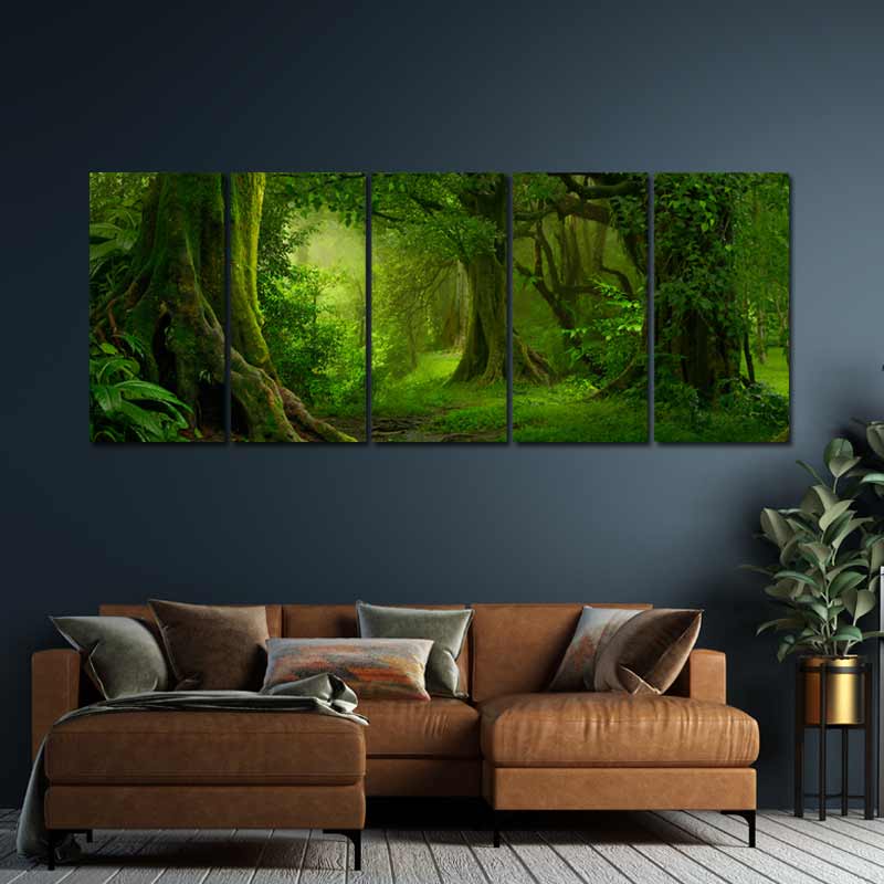 Tableau Décoratif Paysage d'une Forêt en 5 parties