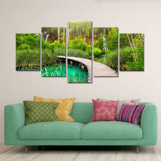 Tableau Paysage Ponton en 5 panneaux