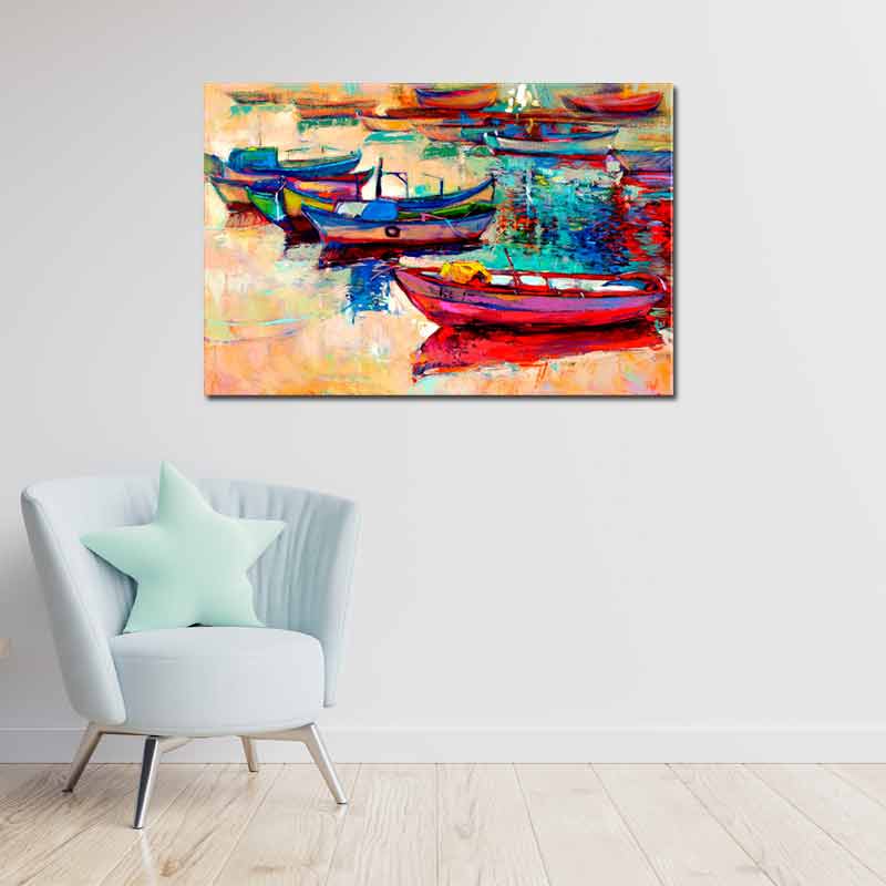 Tableau reproduction de Peinture avec des Bateaux