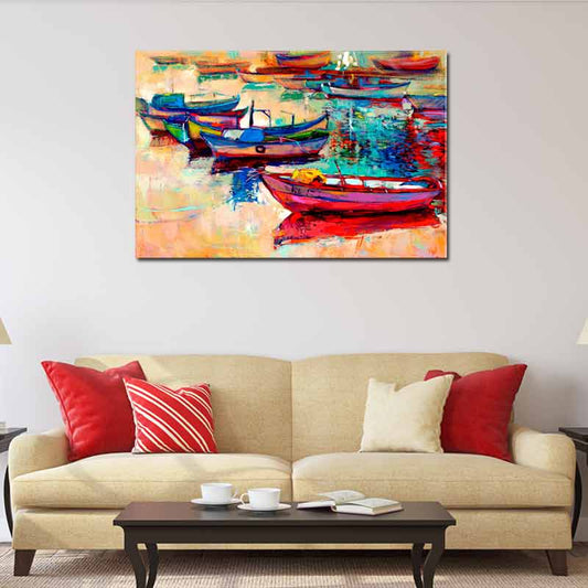 Tableau sur toile effet Peinture avec des Bateaux