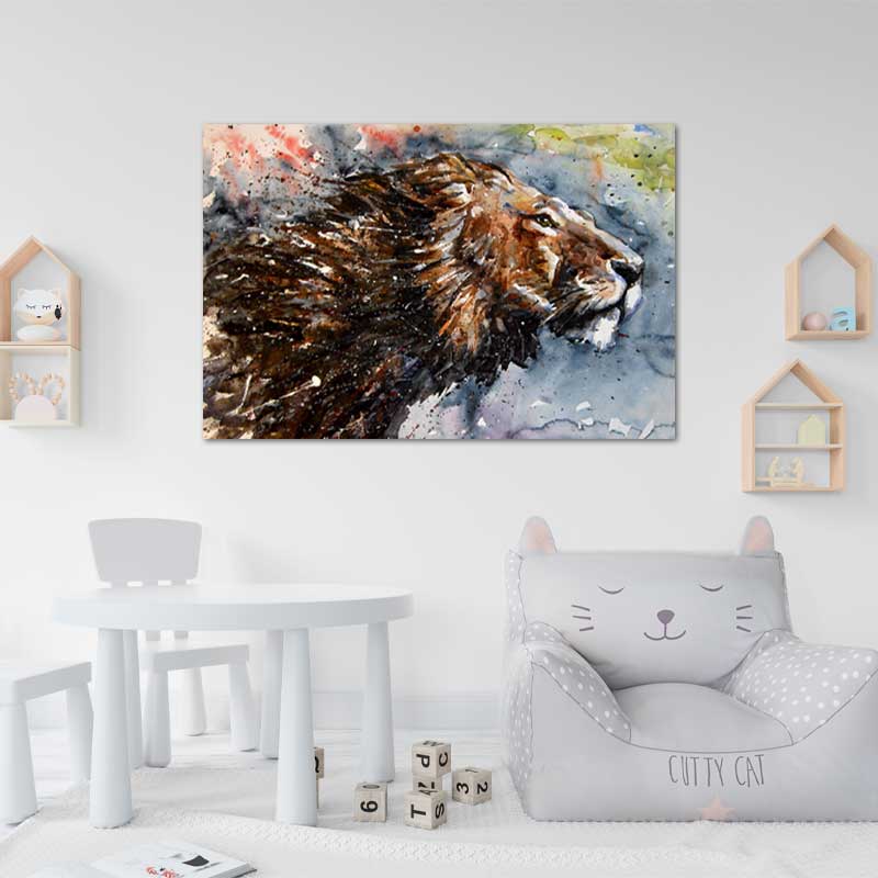 Toile imprimée effet peinture d'un Lion - TabloDéco.fr