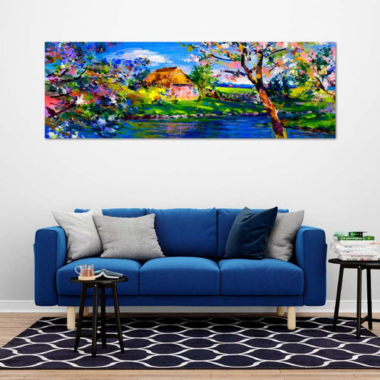 Toile Peinture d'une Maison Colorée - TabloDéco.fr