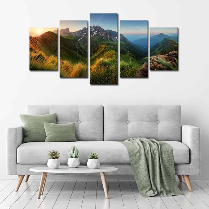 Tableau photo en 5 panneaux paysage montagne