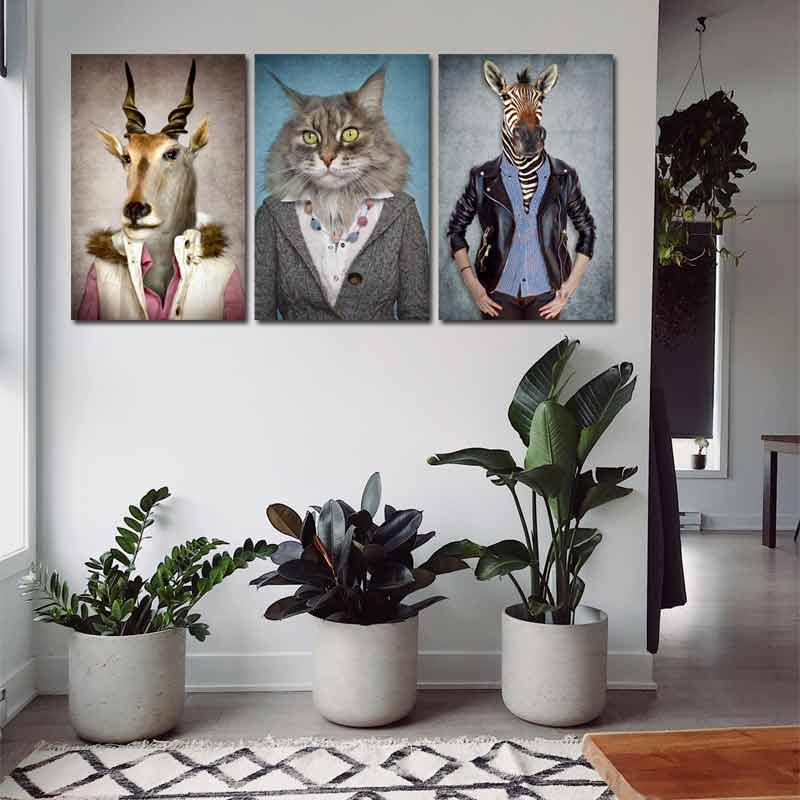 Tableau Décoratif avec des Portraits Animaux Humanisés