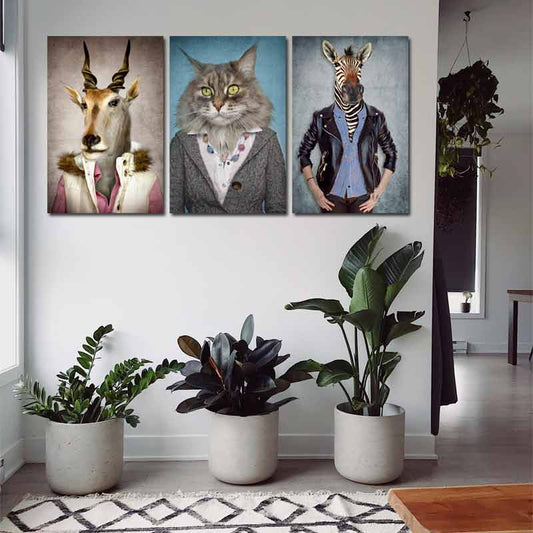 Tableau Décoratif avec des Portraits Animaux Humanisés