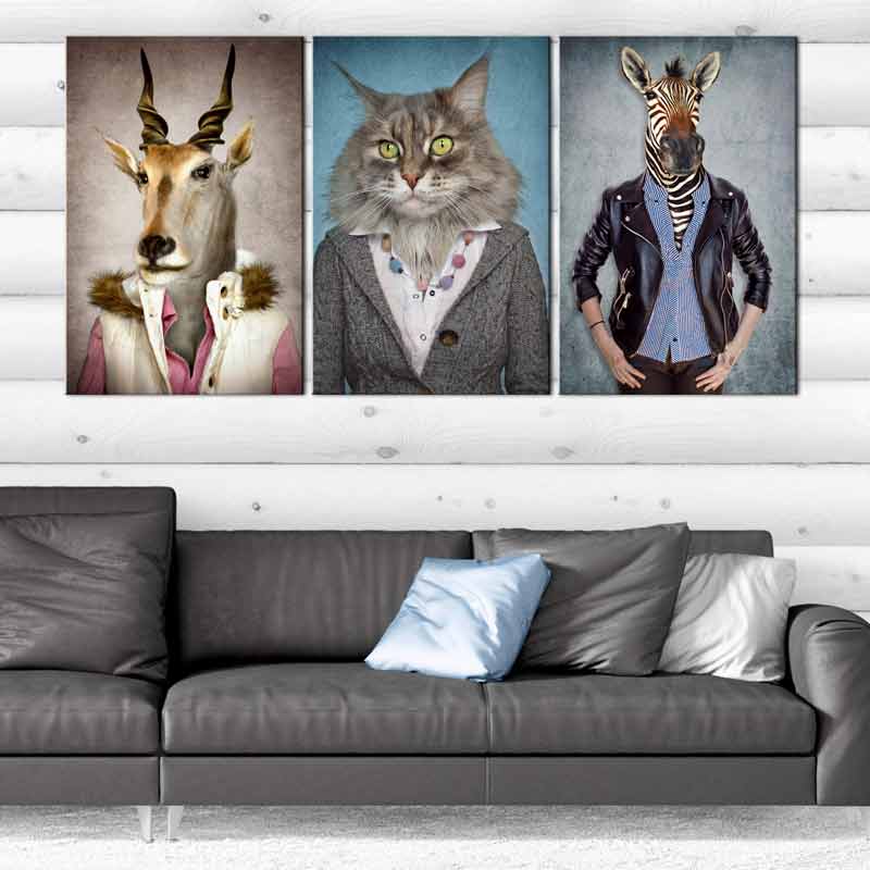 Triptyque Portrait Animaux Humanisés