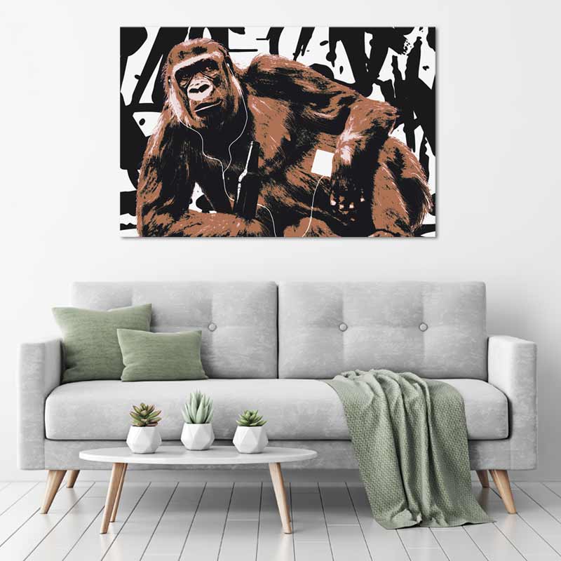  Tableau décoratif avec un Singe et des écouteurs