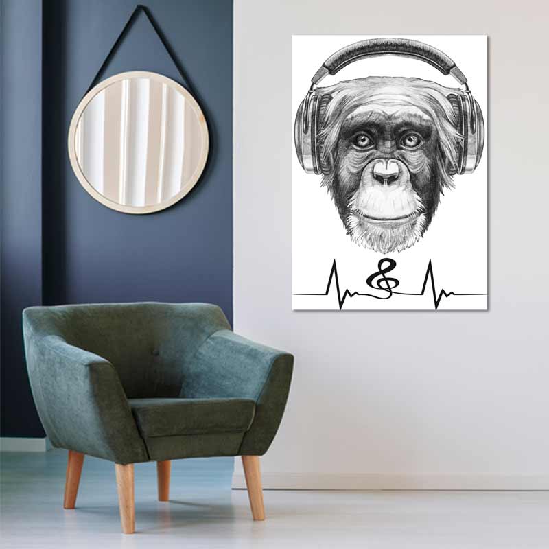 Tableau Singe Casque Musique