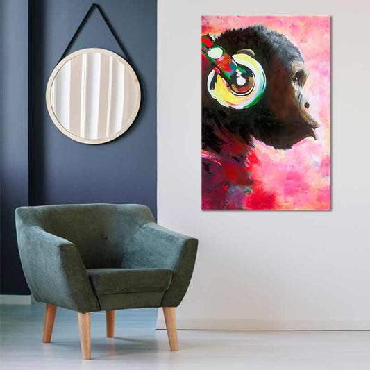 Tableau décoratif d'un Singe Disc Jockey