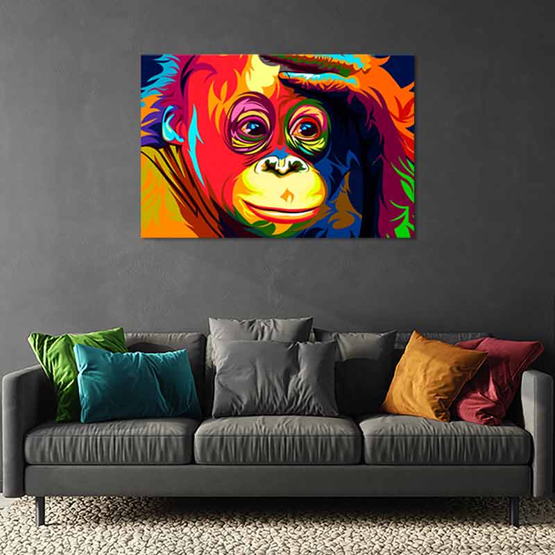 Tableau décoratif sur toile d'un Singe Multicolore
