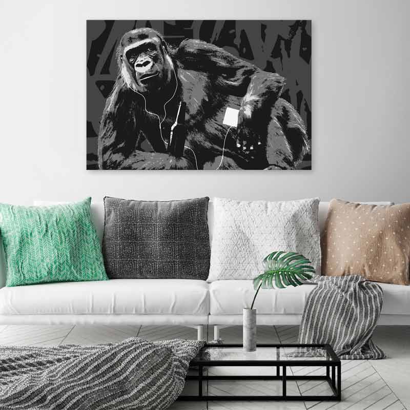 Tableau décoratif d'un Singe en Noir et Blanc