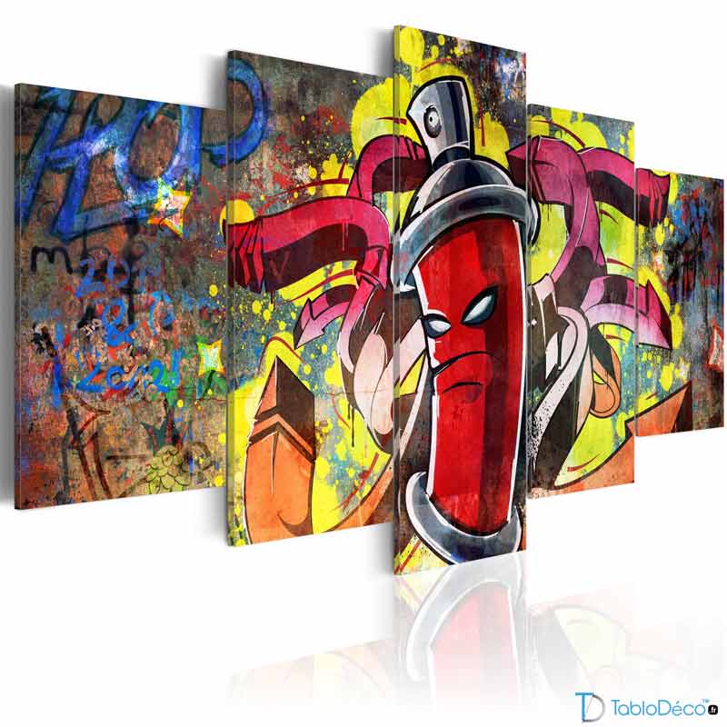 Tableau Street Art Graffiti Multicolore 5 panneaux