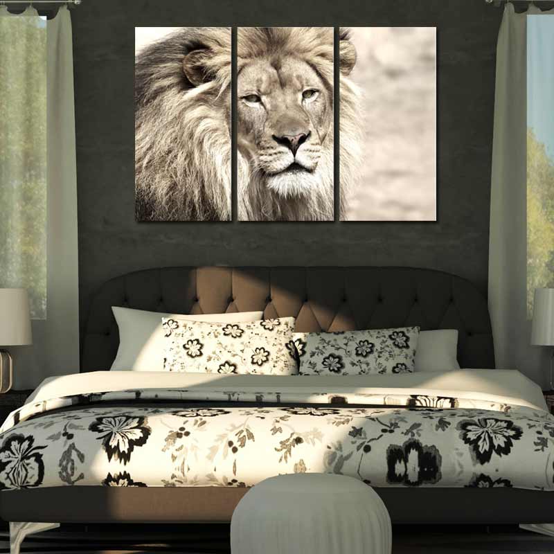  Tableau en 3 pièces Lion sur toile 