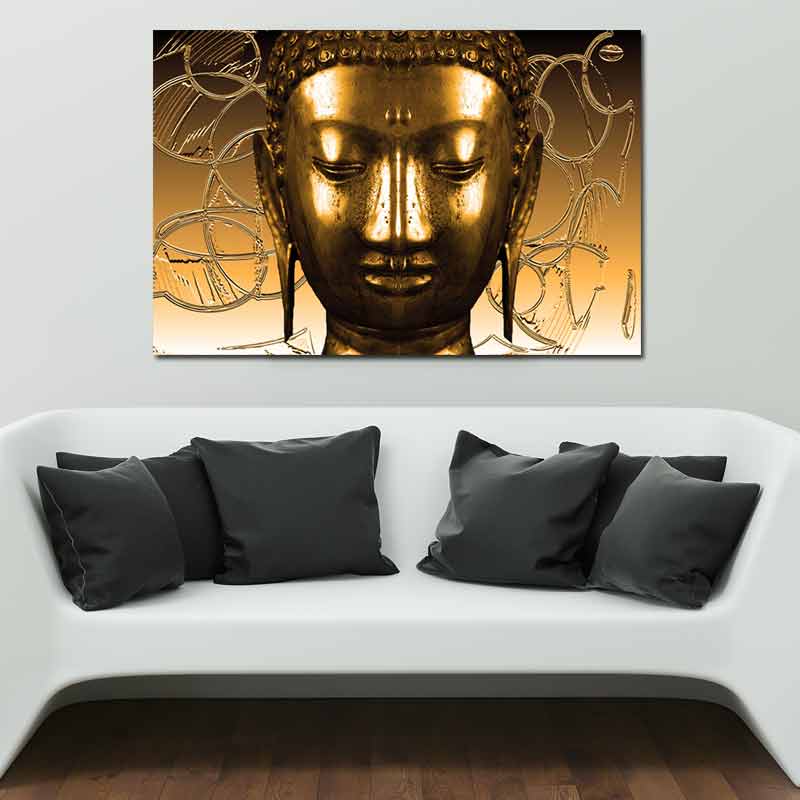 Tableau Déco Tête Bouddha Doré - TabloDéco.fr