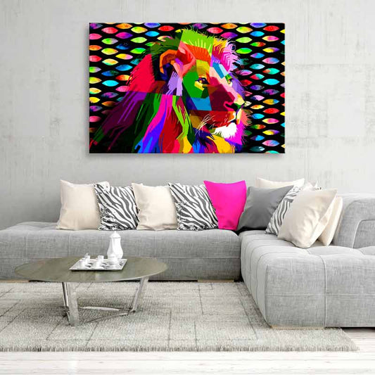 Tableau Décoratif d'une Tête de Lion en Couleur