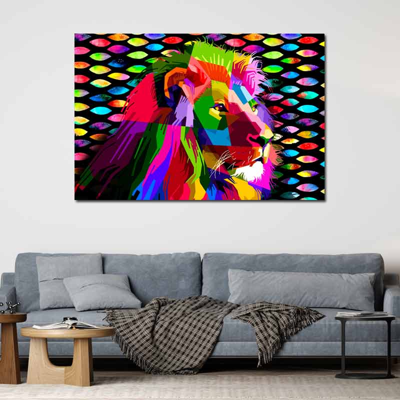 Tableau sur toile avec une Tête de Lion en Couleur