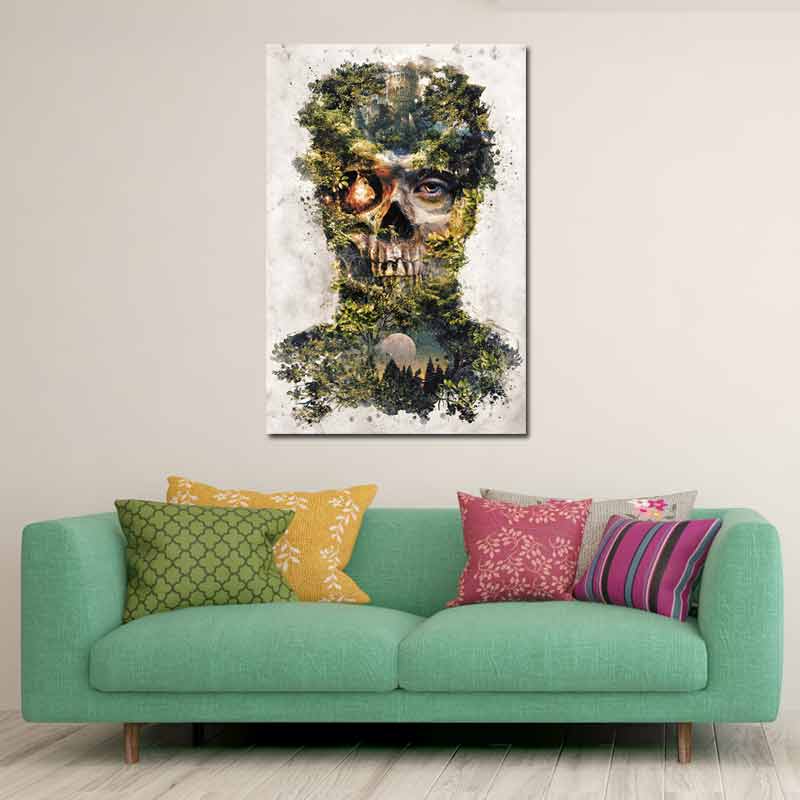 Tableau sur toile d'une Tête de Mort Cachée