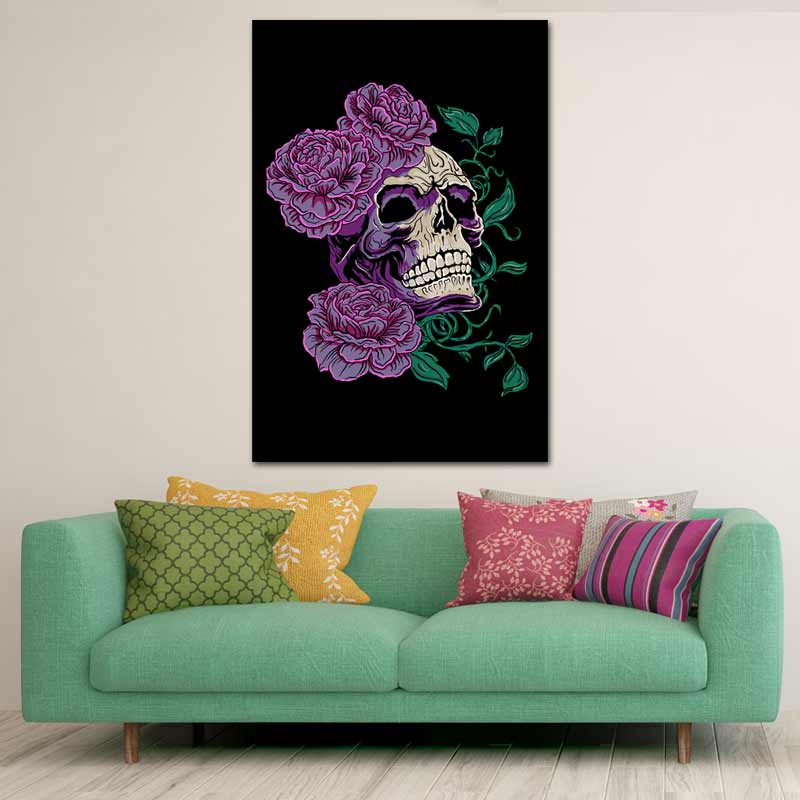 Tableau Tête de Mort Design Fleurie