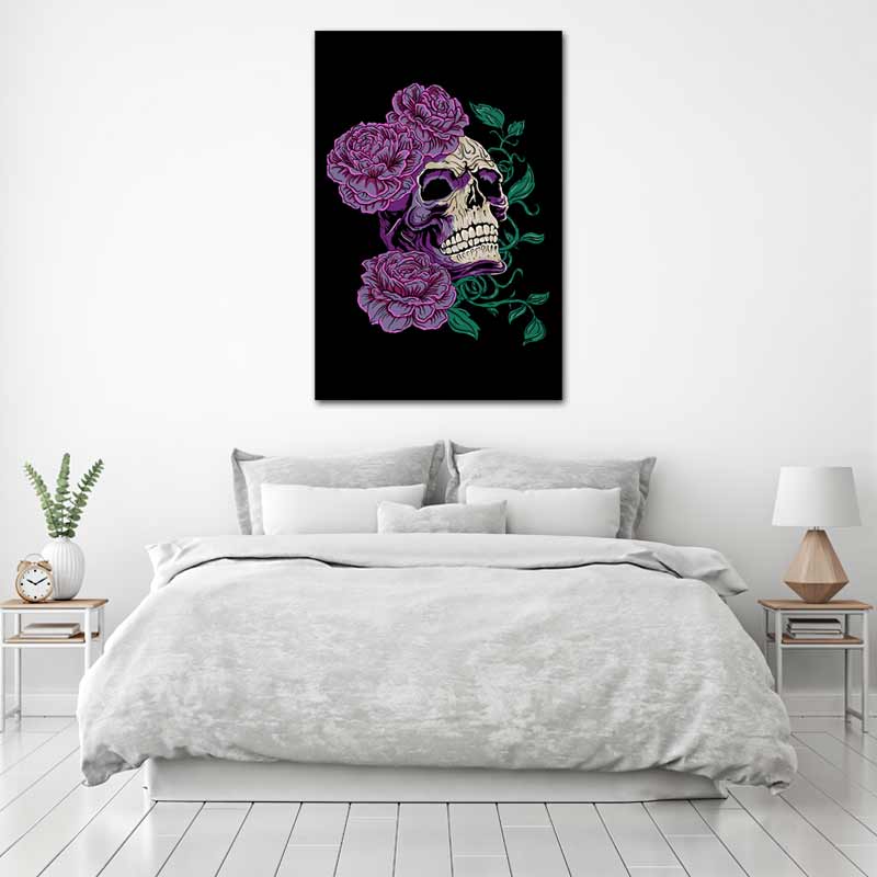 Tableau sur toile d'une Tête de Mort au Design Fleurie