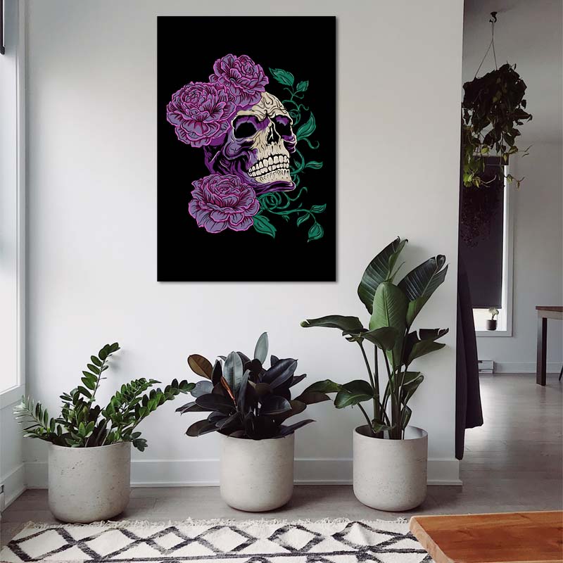 Toile imprime Tête de Mort Design Fleurie