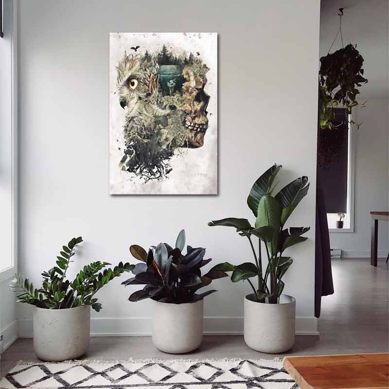 Tableau déco sut toile d'une Tête de Mort Illusion d'Optique