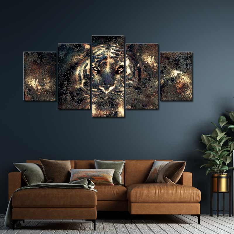 Tableau Tigre 5 panneaux