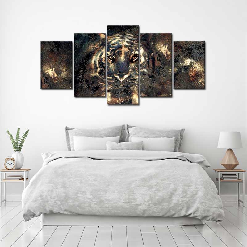 Tableau décoratif d'un Tigre en 5 panneaux